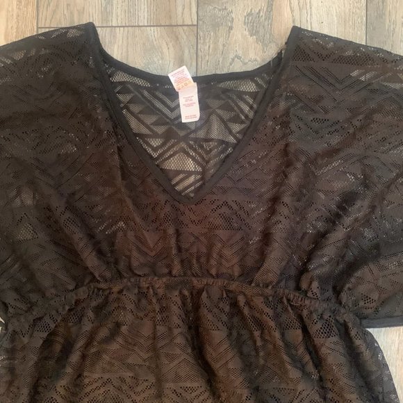 BONGO BLACK W/PINK TASSLES OPEN‎ SHOULDER LACE SWIM SUIT COVER UP XL-EUC - Picture 4 of 6